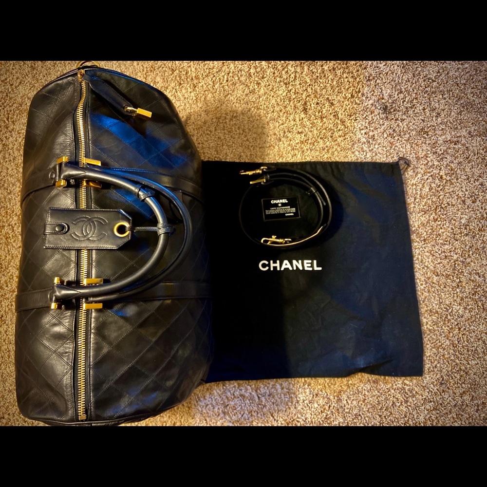NEW Chanel Quilted  Lambskin Leather Boston Bag